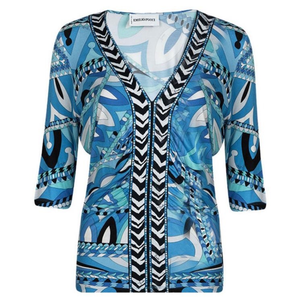 EUC- Emilio Pucci Aqua and Gray Geometric Top  - Size 6/8